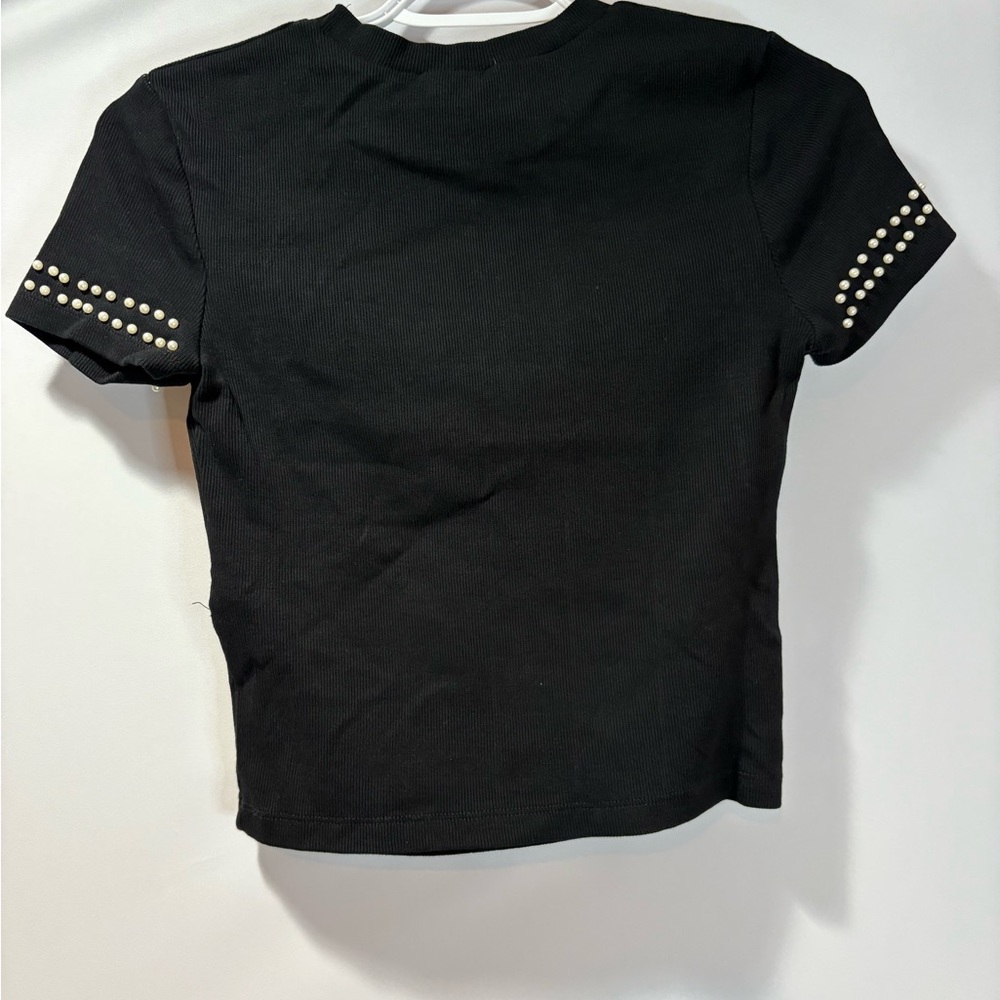 Zara Black Ribbed T-Shirt - Picture 3 of 4